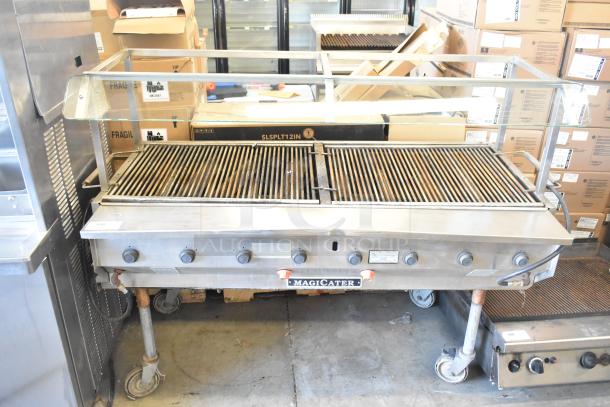 MagiCater LPAGA60 commercial propane gas portable charbroiler grill on casters, features knobs and sturdy metal construction.