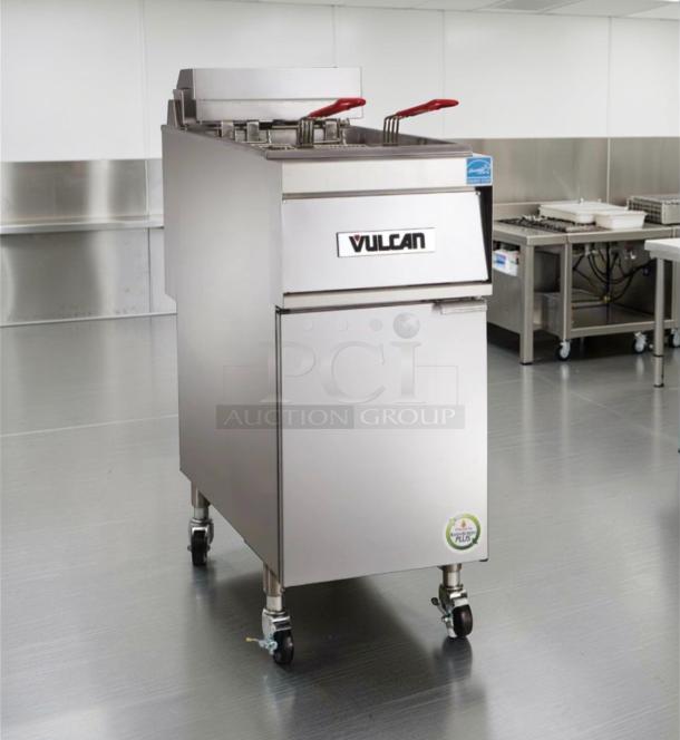 Vulcan 1ER50A commercial electric deep fryer, 50 lb oil capacity, 208V/3 Phase, elite condition, fully tested and operational.