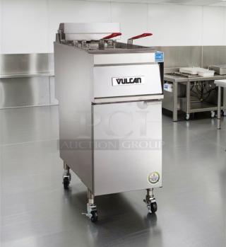 Vulcan 1ER50A commercial electric deep fryer, 50 lb oil capacity, 208V/3 Phase, elite condition, fully tested and operational.