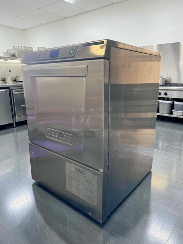 Hobart LXeH-2 undercounter dishwasher in stainless steel, prime condition, hot water sanitizing, fully tested, 120/208-240V.