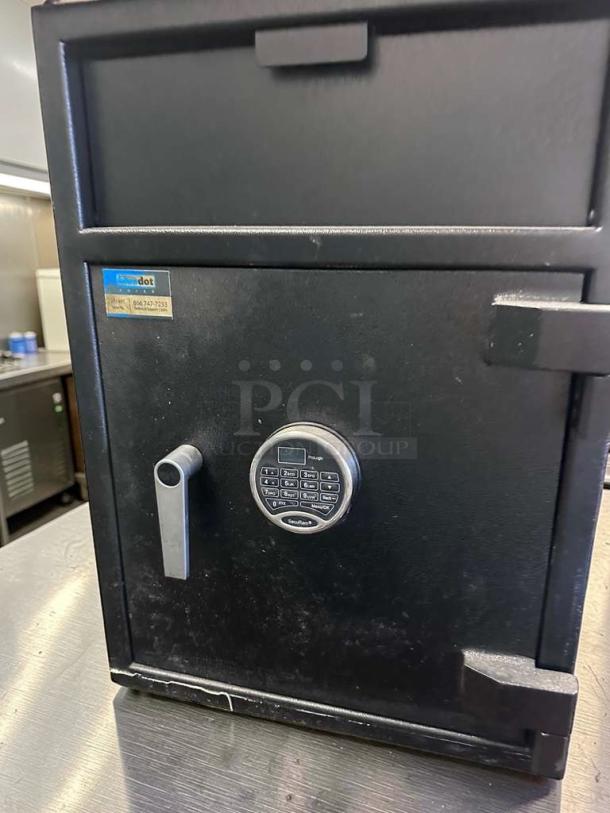 Bluedot Safes Commercial Depository Drop Safe in exceptional condition with SecuRam ProLogic digital lock, heavy-duty design.