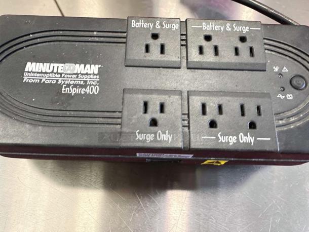 Minuteman EnSpire 400 UPS Battery Backup, 6 outlets, surge protection, 400VA, good condition, model UPS-S-MINUTE-0689.