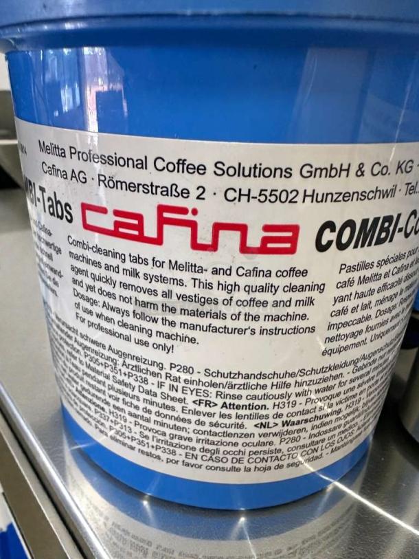 Set of 4 Melitta Cafina COMBI-Tabs, professional cleaning tablets for Melitta & Cafina machines, in exceptional condition.