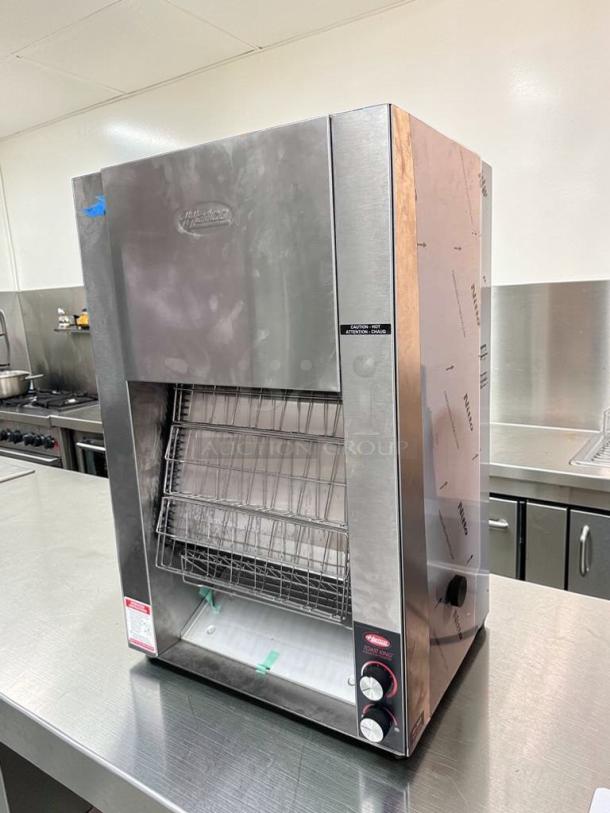 Brand new Hatco Toast-King TK-100 conveyor toaster, 1 1/4" capacity, 240V, NSF & UL listed, stainless steel finish.