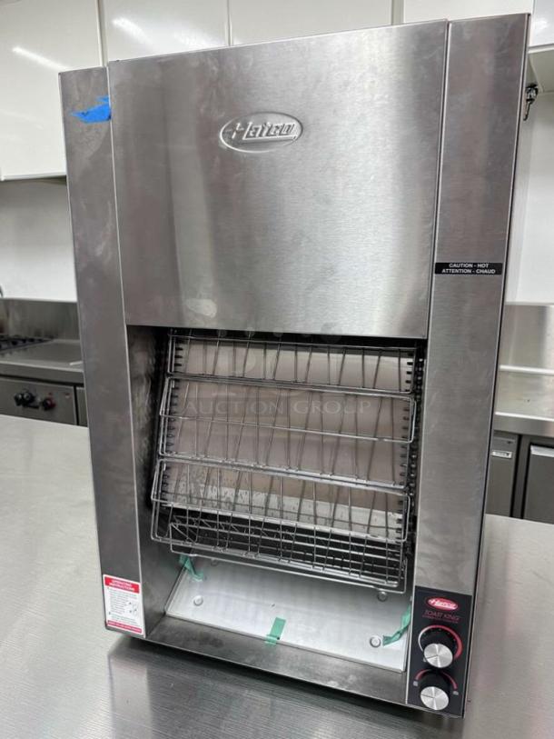 Hatco Toast-King TK-100 commercial vertical conveyor toaster, brand new condition, 1 1/4" capacity, 240V, NSF & UL listed.
