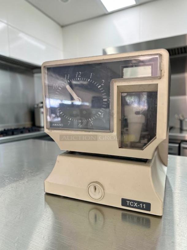Elite condition Amano TCX-11 analog time recorder, UL listed, USA-made by Amano Cincinnati, tested and operational.
