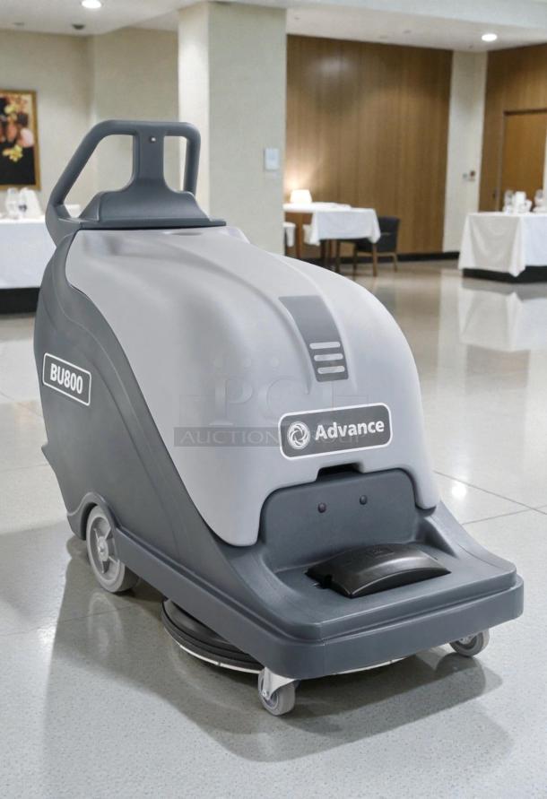 Nilfisk Advance BU800 floor burnisher, 20-inch, superior condition, commercial use, labels show "BU800" and "Advance".
