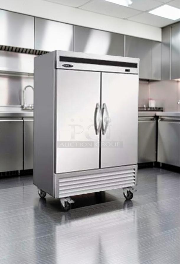 Brand new Ikon IB54R commercial double door reach-in refrigerator, 54 in, 27 Cu. Ft., R290, ETL & NSF listed.