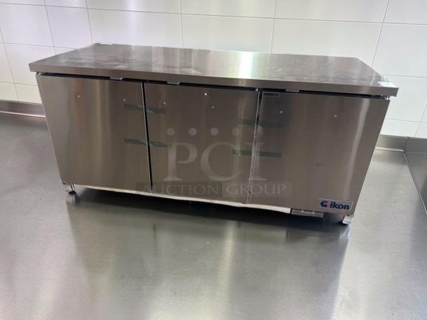 Brand new Ikon IUC72R 72in stainless steel 3-door undercounter refrigerator. ETL & NSF listed, commercial grade.