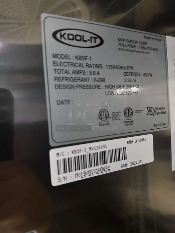 Kool-It KBSF-1 commercial freezer, stainless steel, 20.5 cu. ft., R290 refrigerant, ETL & NSF listed, brand new.
