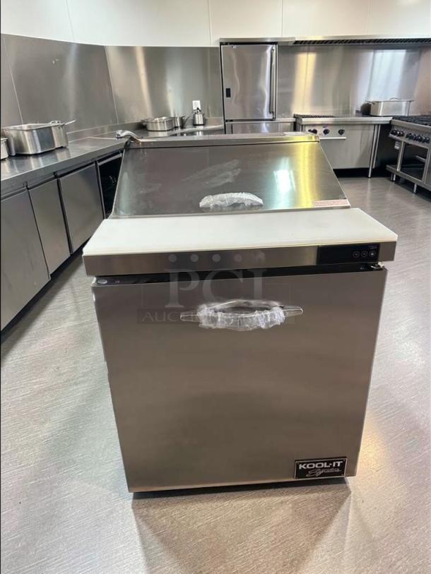 Brand new Kool-It KST-27-1 stainless steel prep table refrigerator, 27 in, R290 refrigerant, ETL & NSF listed.
