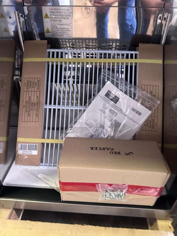 Brand new Kool-It KUCR-27-1 undercounter freezer parts and manual in packaging, stainless steel. ETL & NSF listed.