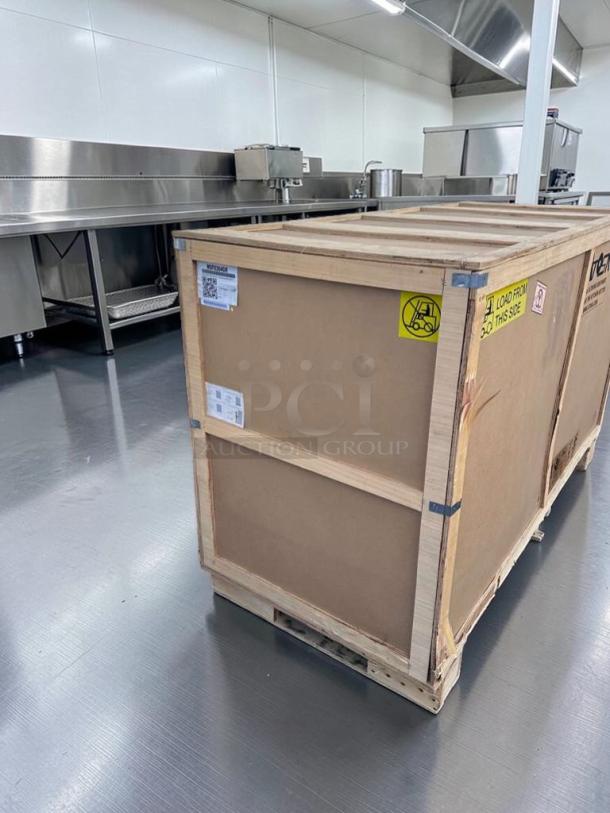 Crated Atosa MSF8304GR sandwich prep table, stainless steel, brand new, ETL & NSF listed. Packaging has handling labels.