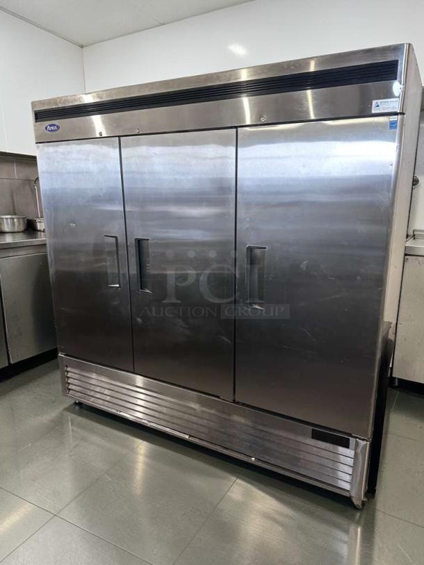 Brand new Atosa MBF8508GR 3-door refrigerator, stainless steel, bottom mount compressor, ETL & NSF listed, excellent condition.
