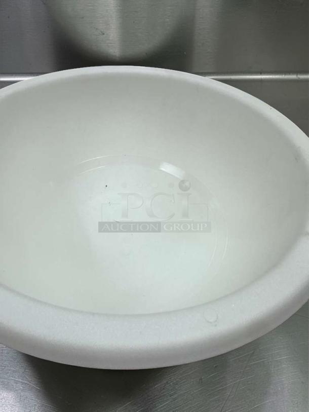 Set of 3 white 15 Qt commercial plastic mixing bowls by Commercial Kitchen Supply, 12 3/4" diameter, heavy-duty, superior condition.