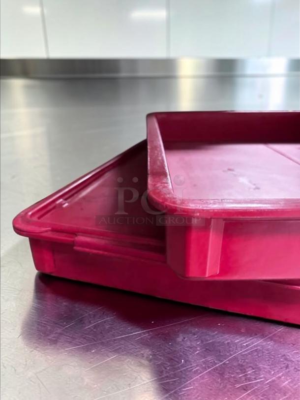 Baker's Lane red polypropylene dough proofing boxes, 18x26 inches, stackable, set of 2, in elite condition.