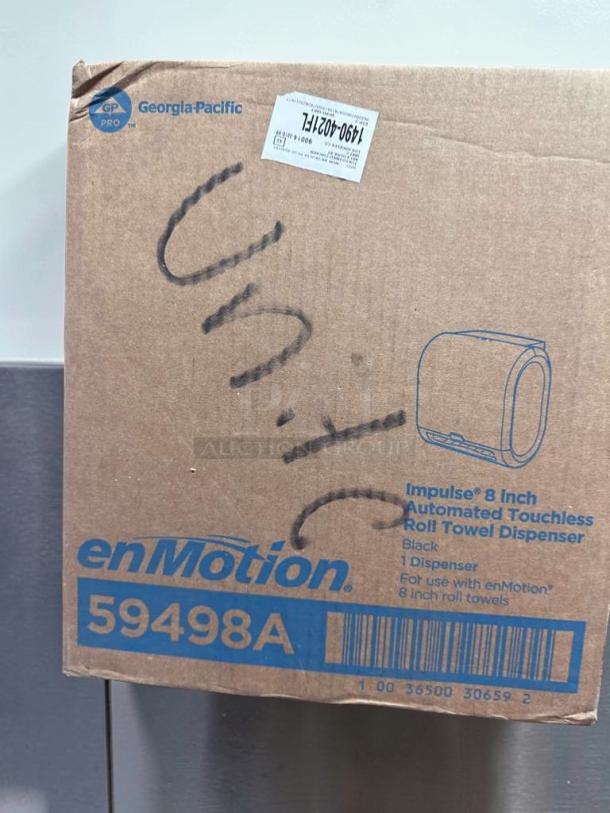 Georgia-Pacific enMotion 59498A Touchless Paper Towel Dispenser box, unopened, automated, black, commercial use.