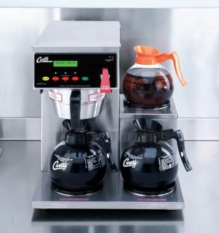 Wilbur Curtis Alpha 3DR-12 coffee brewer, dual warmers, orange decaf pot, excellent condition, UL listed, fully operational.