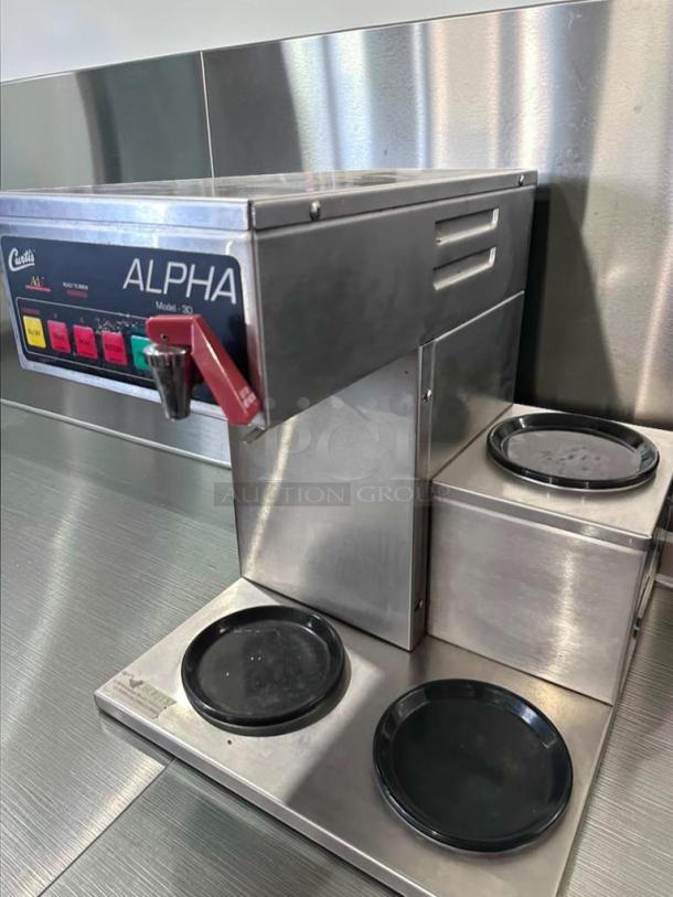 Wilbur Curtis Alpha 3DR-12 coffee brewer, dual warmer plates, stainless steel, outstanding condition, fully tested, UL listed.