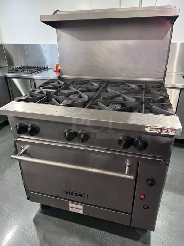 Vulcan 36C-6B Commercial Gas Range, 36" 6-burner stove with convection oven in stainless steel. Excellent condition, fully tested.