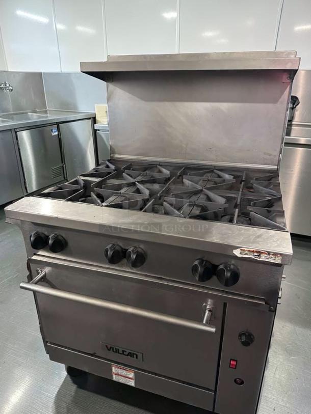 Vulcan 36C-6B commercial gas range, 36-inch, 6 burners, convection oven, stainless steel, excellent condition, fully tested.