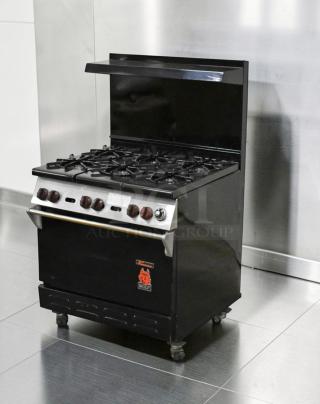 Wolf 36 inch 6 burner gas range with oven, stainless steel, outstanding condition, model WLF-L-RNG-0748, commercial use.