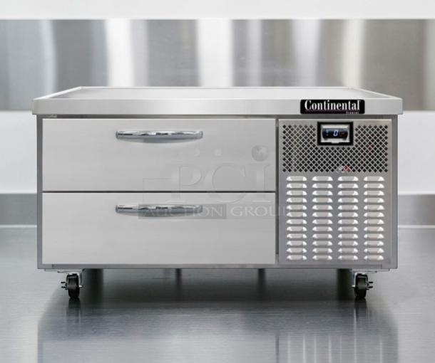 Continental D48GFN Chef Base Freezer, 48" with 2 drawers, in exceptional condition, 115V, stainless steel, commercial use.