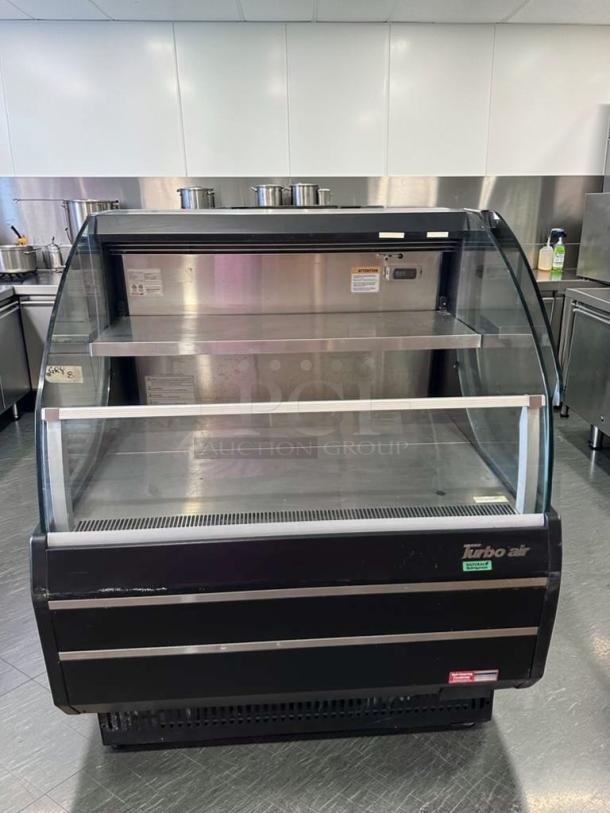 Turbo Air TOM-40LB-N 39" open air cooler, 2-level display, superior condition, fully tested, black finish.