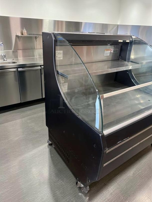 Turbo Air TOM-40LB-N, 39" open-air cooler, 2-level display, black, excellent condition, fully operational, 115V, South Korea.