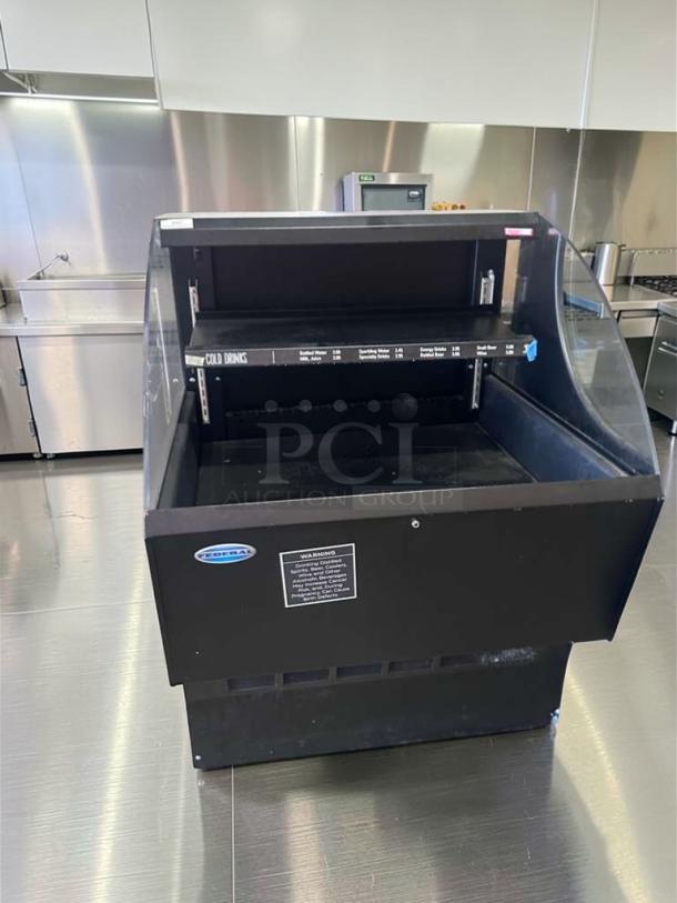 Federal Industries ELPRSS-4 black refrigerated air curtain merchandiser, 35-inch, elite condition, fully operational.