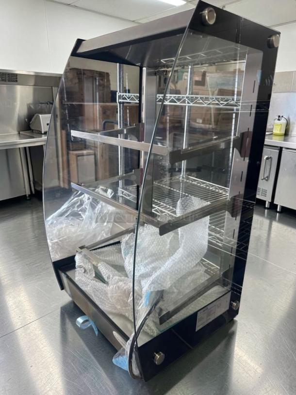 Flawless KoolMore DC-3CB glass bakery display case, 2.7 cu. ft., 3 adjustable shelves, commercial use, fully tested.