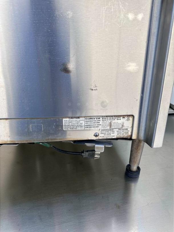 Crathco CS-4E/2D/3D-16 beverage dispenser base, showing NSF and UL labels, in excellent condition with visible electrical plug.