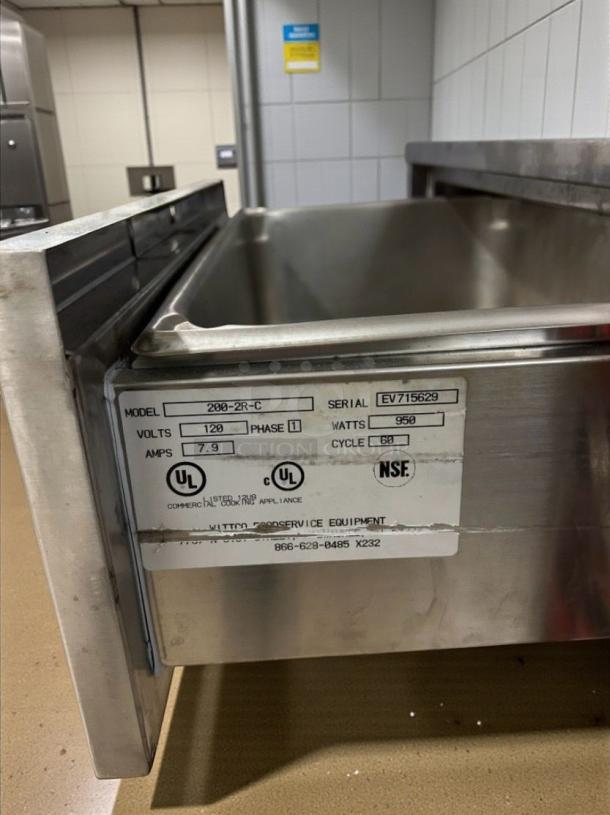 "Wittco 200-2R-C 2-Drawer Warmer, pristine, 120V, single phase, model label with specs visible, fully tested."