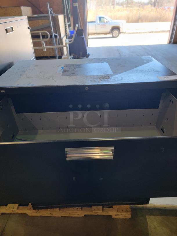 Lot of 3 HON black lateral file cabinets with reinforced steel, smooth-action drawer glides, and safety interlock. Includes keys.