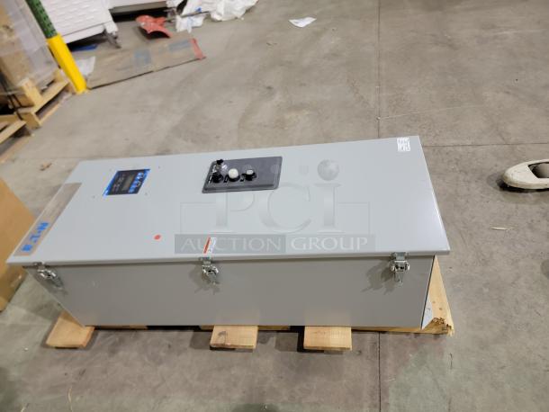 Eaton ATC-300 Transfer Switch, new, with LCD display, LED indicators, and manual controls. Wall-mount design shown.