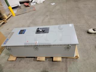 Eaton ATC-300 Transfer Switch, new, with LCD display, LED indicators, and manual controls. Wall-mount design shown.