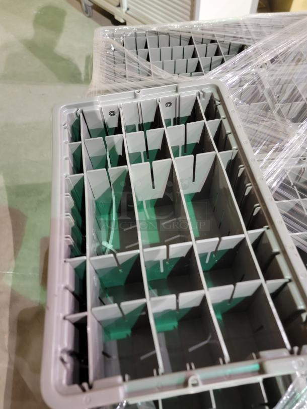 Industrial Akro-Mils storage bins with straight-wall design, slotted grooves for dividers, high-impact polymer, pallet of 50.