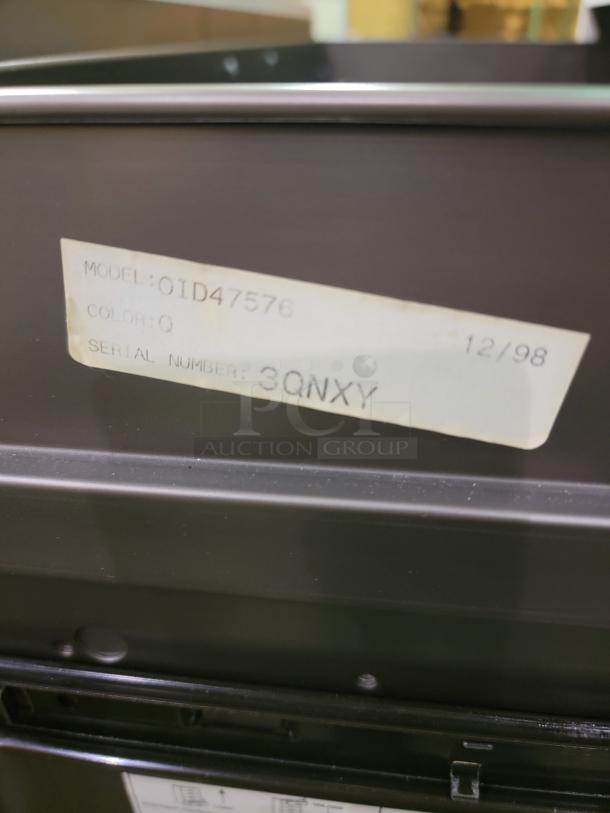 OFFICE SPECIALTY OID LOT features two commercial lateral file cabinets made of heavy-gauge steel with ball-bearing slides and safety interlock. Model: OID47576, Serial: 3QNXY.