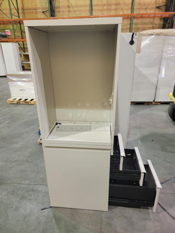 Herman Miller Compass Wardrobe Locker, split-door, multi-drawer, open alcove, heavy-duty lock, excellent condition.