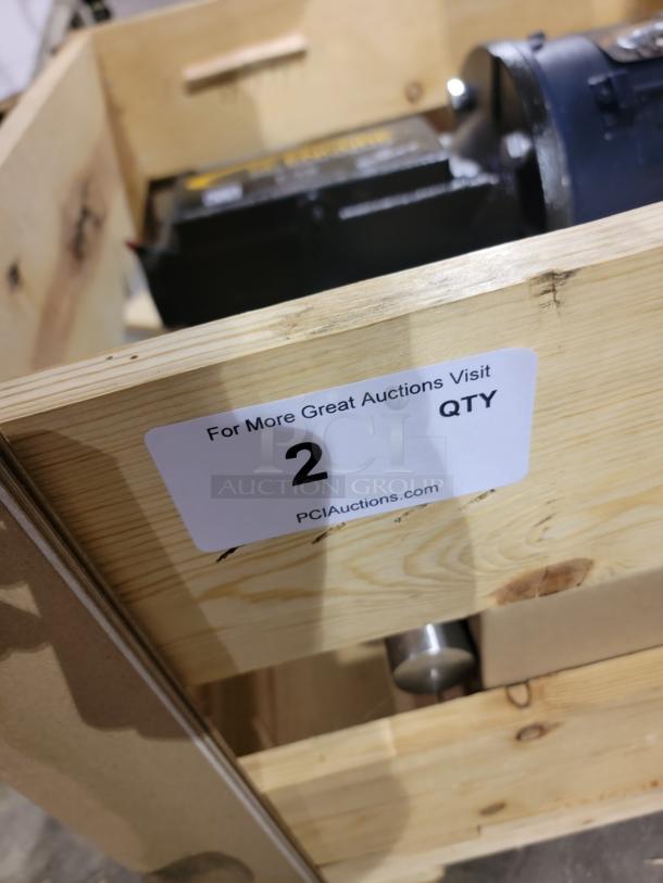 *NEW* Winsmith SE Encore E35 & Marathon Globetrotter motor assembly in wooden crate, label shows QTY 2, PCIauctions.com.