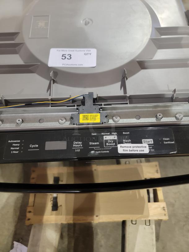 Brand new GE dishwasher with top-control panel, featuring Dry Boost and Steam Prewash. Includes Autosense and Sani options.