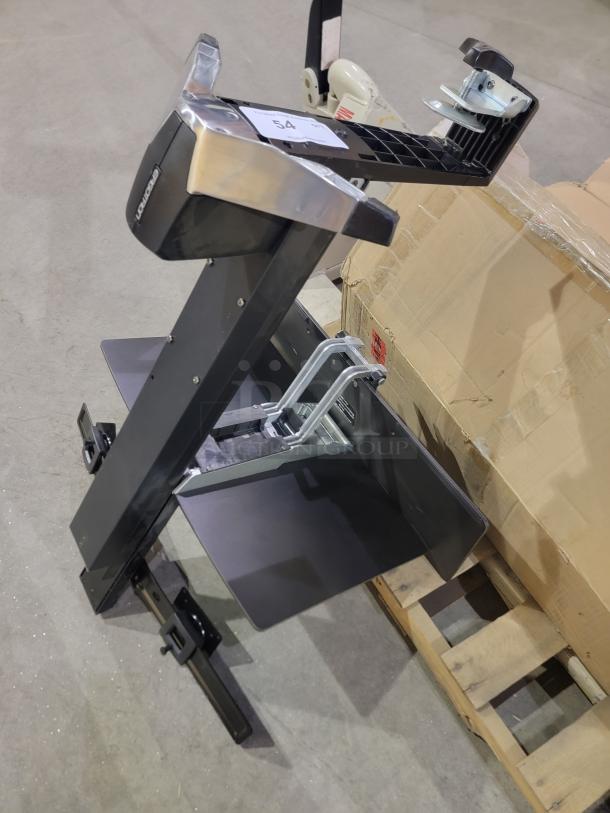 Ergotron WorkFit-S sit-stand workstation, black, model shown with clamp for desk attachment; includes one new, one used unit.