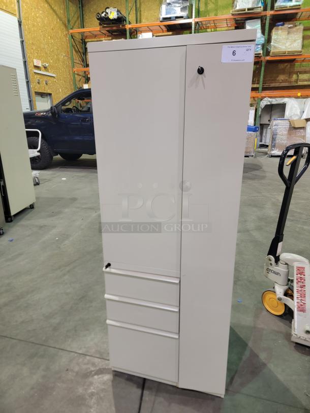 Lot of 3 Herman Miller Meridian vertical storage towers in high-grade steel, powder-coated finish, locked without keys.