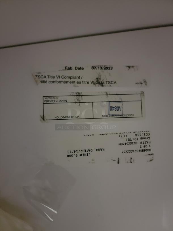 Knoll Reff Profiles cabinet detail showing manufacturing label with fabrication date 07/13/2023, indicating TSCA compliance.