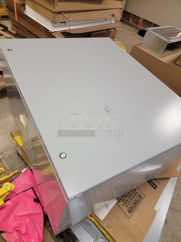 nVent Hoffman control panel enclosure, model CSD363020, new condition, gray finish, dual latches, with original hardware.