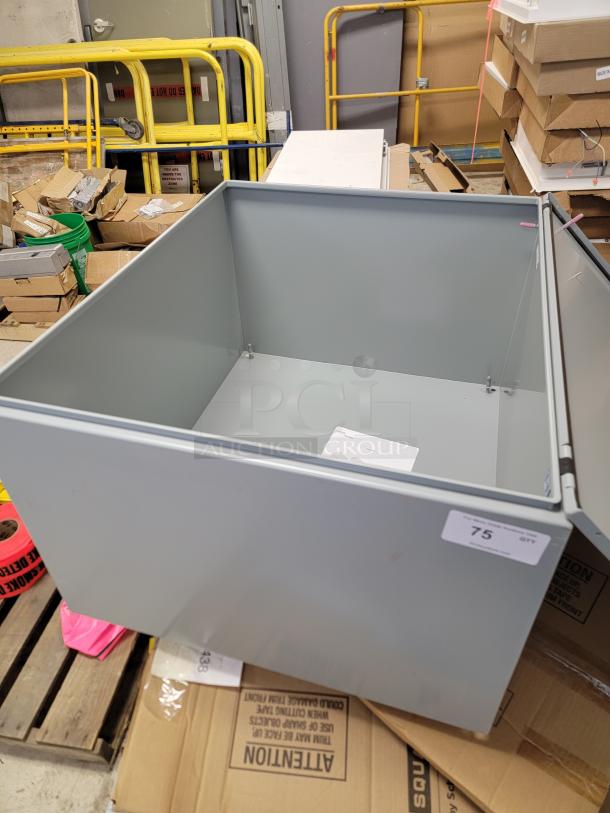 nVent Hoffman control panel enclosure, model CSD363020, gray finish, single-door with dual latches, new condition.