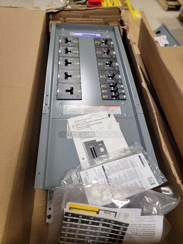 New Square D Panelboard, NF Series, 250A, 480Y/277V, in box with manuals and hardware kits. Includes EJB-frame breakers.