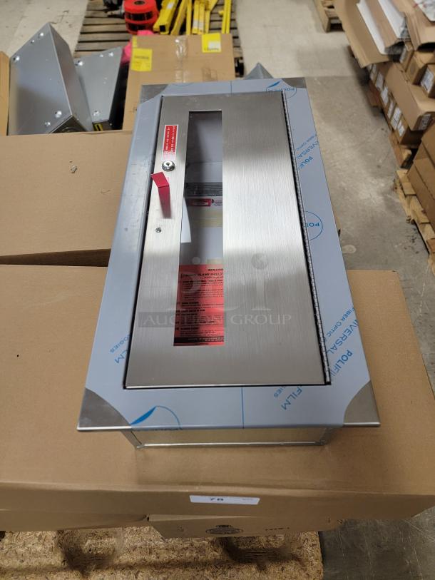 *NEW* 10 Larsen's Flame-Shield fire-rated extinguisher cabinets, model WHI-595802, in original packaging.
