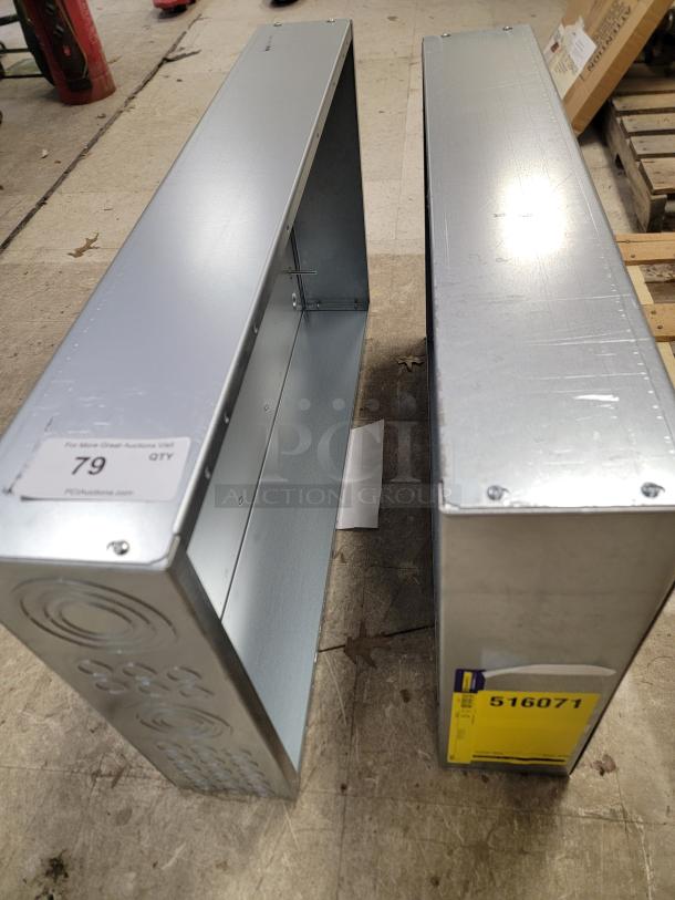 Set of three Square D MH32, MH38, MH50 electrical panelboard enclosures, new in packaging with panel covers, type 1 indoor use.