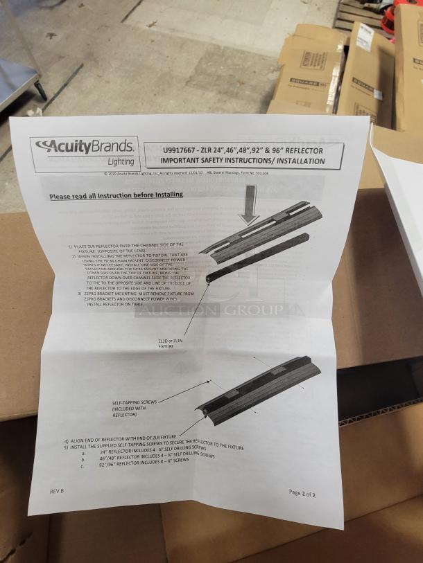 Lot of 14 new Lithonia Lighting ZLR L24 SYM WH reflector kits, high-gloss white, includes mounting hardware and original packaging.